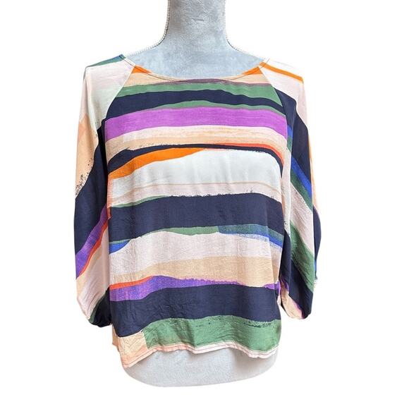 MAEVE Anthropologie Silk Striped Blouse Medium Multicolor Boho Loose Fit Top - Picture 1 of 7